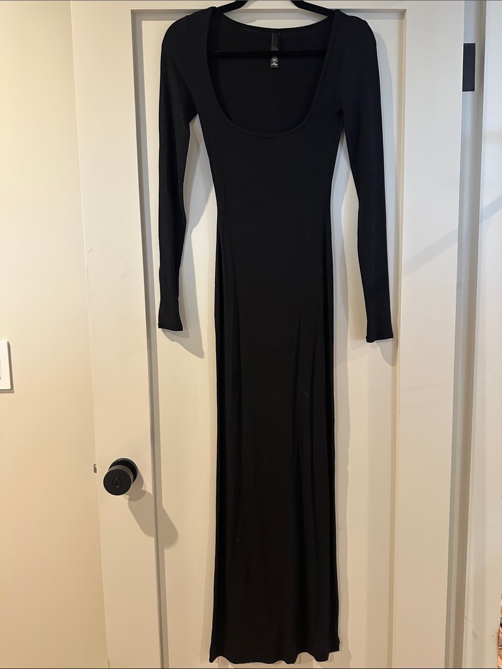 SKIMS Black Long-Sleeve Scoop-Neck Maxi Dress